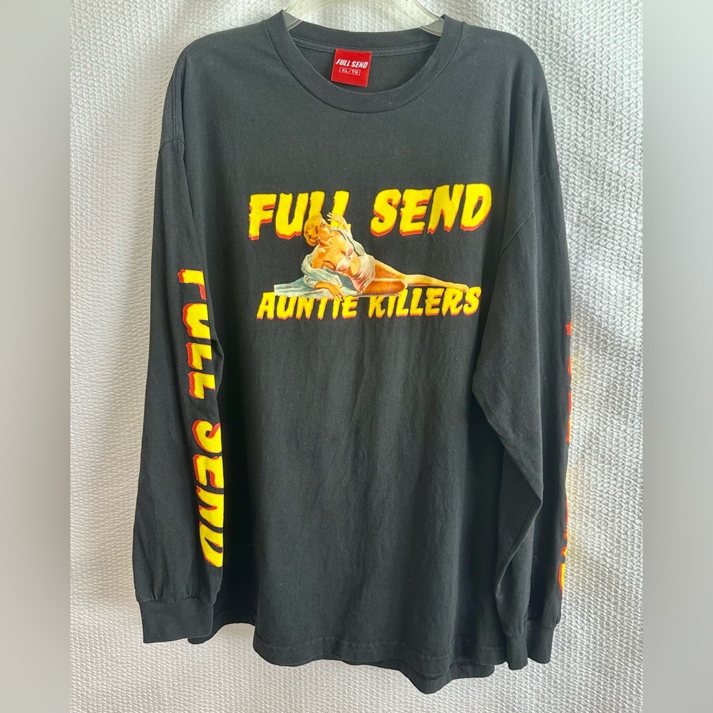 Full Send Long Sleeve Graphic T Shirt Black Men’s XL Auntie Killers Logo Tee